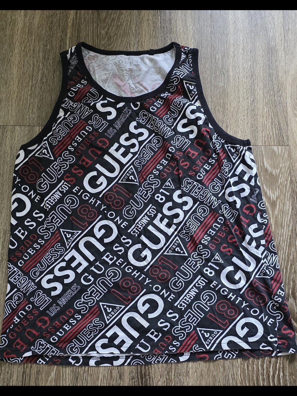 GUESS Men’s Black & Red Logo Print Swim Tank Size L